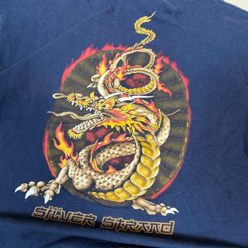 Silver Strand Mens Navy Blue Dragon surfwear Graphic T-Shirt Y2K Streetwear XL - Picture 5 of 5